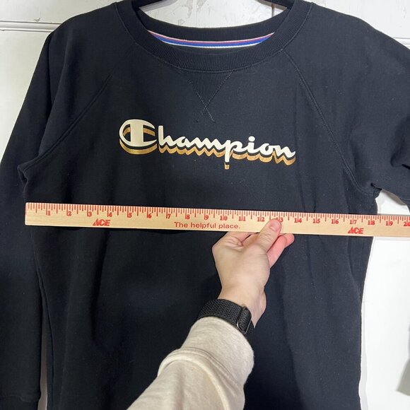 Champion Retro Crewneck Sweatshirt Logo Spellout Black Cream Brown Size Medium - Picture 4 of 10